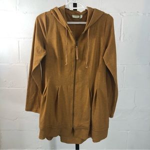 Logo Lounge By Lori Goldstein Pleated Zip Up Hooded Jacket Size S Carmel Color